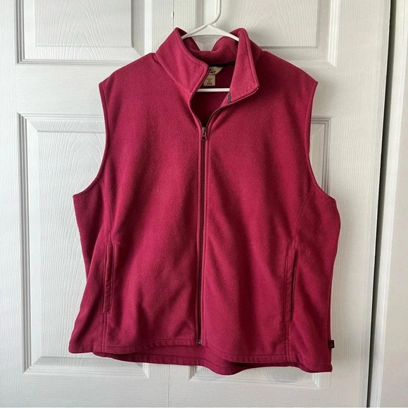 Woolrich Full Zip Sleeveless Vest Jacket Womens XXL Red Fleece Outdoor Pocket - Picture 1 of 4